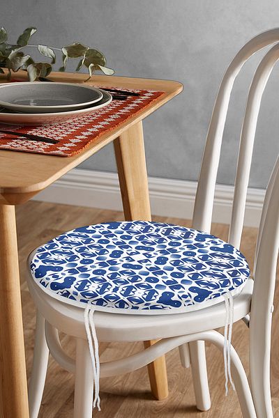 Realhomes Digital Printed Modern Round Zippered Chair Cushion with Tile Pattern on White Background