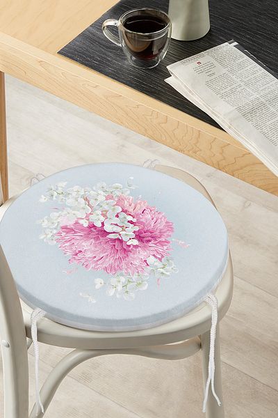 Realhomes Digital Printed Modern Round Zippered Chair Cushion with Colorful Background Hydrangea Flower Pattern
