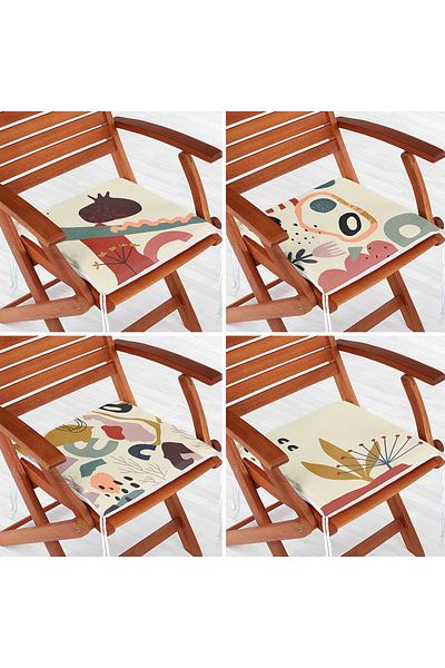 Realhomes 4-Piece Special Design Zippered Chair Cushion Set with Onedraw Motif