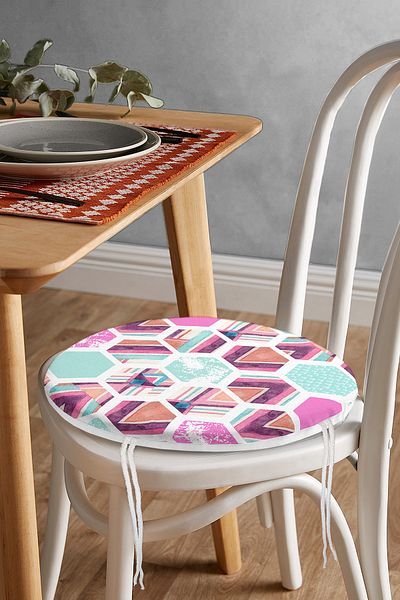 Realhomes Modern Colorful Shapes Digital Printed Round Zippered Chair Cushion