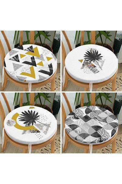 Realhomes Set of 4 Marble Geometric Drawing Special Design Round Zippered Chair Cushions