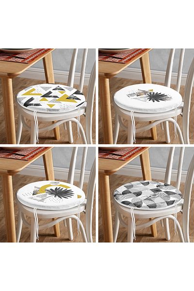 Realhomes Set of 4 Marble Geometric Drawing Special Design Round Zippered Chair Cushions