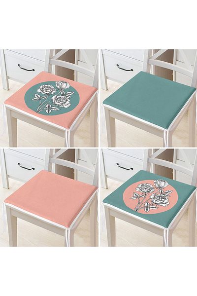 Realhomes Set of 4 Colorful Charcoal Flower Motif Zippered Chair Cushions