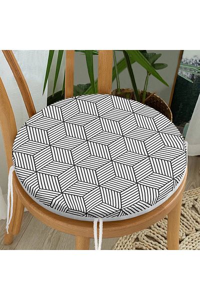 Realhomes 3D Cube Patterned Digital Printed Modern Round Zippered Chair Cushion