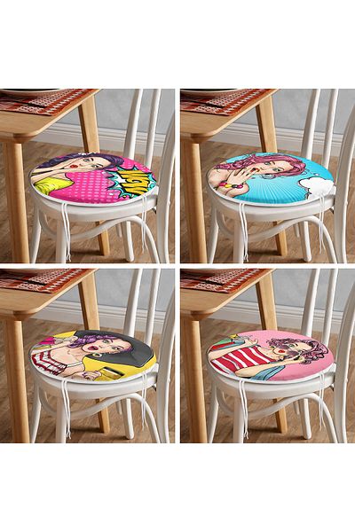 Realhomes Set of 4 Fashion Girl Concept Round Zippered Chair Cushions