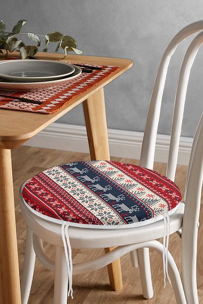 Realhomes Digital Printed Round Zippered Chair Cushion with Christmas Deers Motif