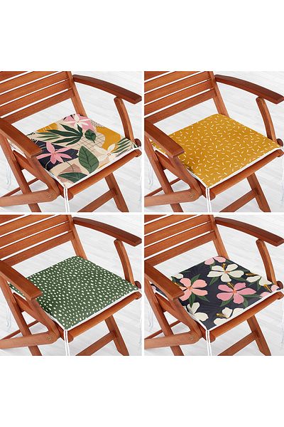 Realhomes 4-Piece Colorful Modern Zippered Chair Cushion Set with Leaf Pattern on the Floor