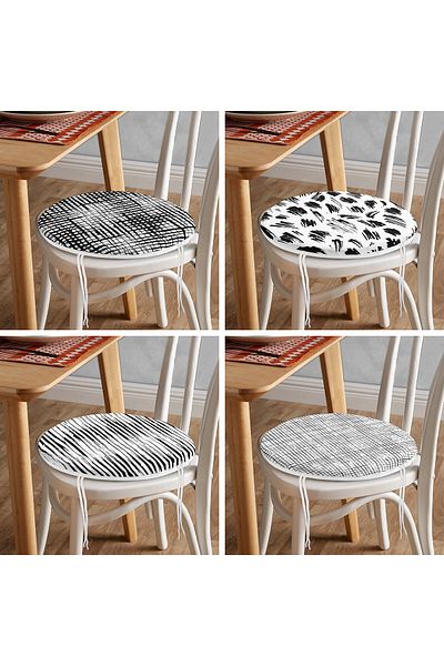 Realhomes 4-Piece Geometric Shape Designed Modern Digital Printed Round Zippered Chair Cushion Set