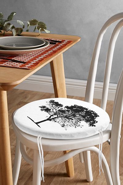 Realhomes Modern Nature Drawing Tree Motif Round Zippered Chair Cushion