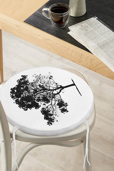 Realhomes Modern Nature Drawing Tree Motif Round Zippered Chair Cushion