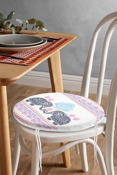 Realhomes Modern Elephant Patterned Digital Printed Modern Round Zippered Chair Cushion