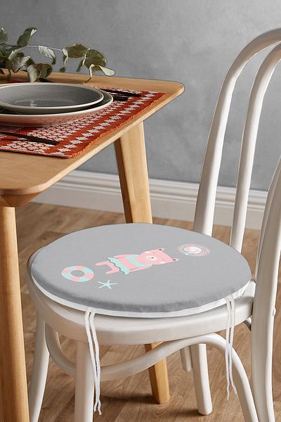 Realhomes Modern Round Zippered Chair Cushion with Sea and Teddy Bear Pattern on Gray Background
