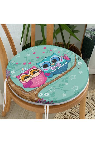 Realhomes Cute Owls on Tree Modern Design Digital Printed Round Zippered Chair Cushion
