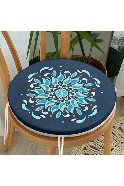 Realhomes Digital Printed Modern Round Zippered Chair Cushion with Tile Pattern on Colorful Floor