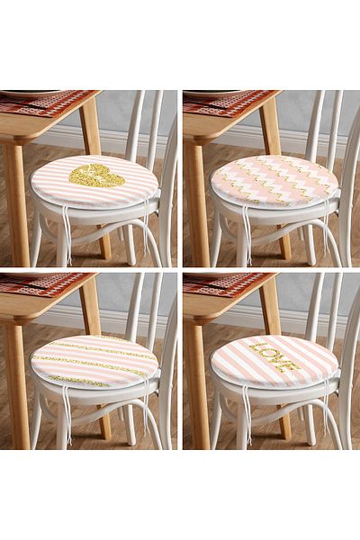 Realhomes 4-Piece Modern Round Zippered Chair Cushion Set with Gold Detailed Love Writing on Colorful Floor