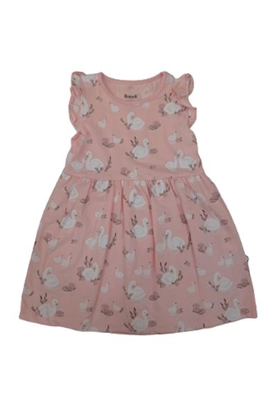 Miniworld Girl's Pink Swan Combed Cotton Dress