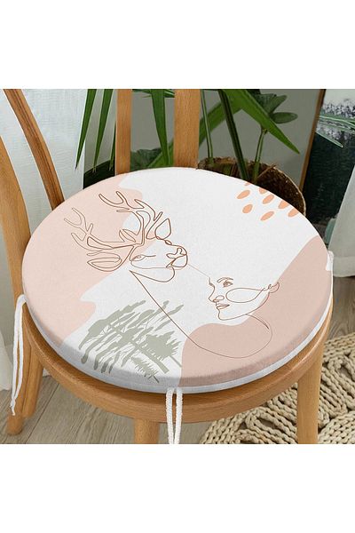 Realhomes Digital Printed Modern Round Zippered Chair Cushion with Deer Pattern on White Background
