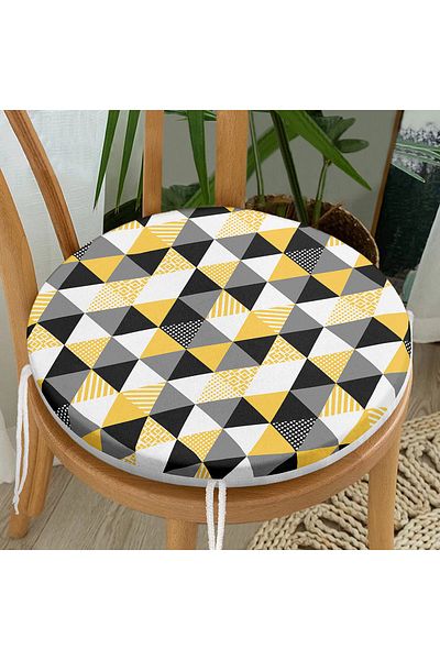 Realhomes Triangle Mosaic Patterned Digital Printed Round Zippered Chair Cushion