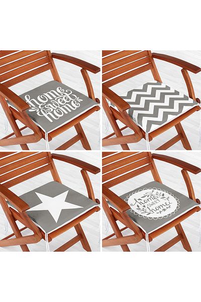 Realhomes Set of 4 Gray Motif Home Sweet Themed Zippered Chair Cushions