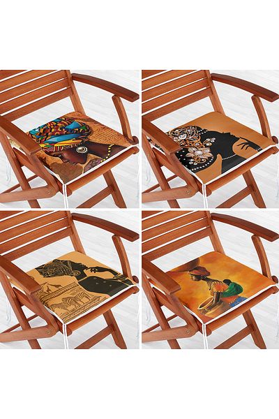 Realhomes 4-Piece African Themed Modern Decorative Zippered Chair Cushion Set