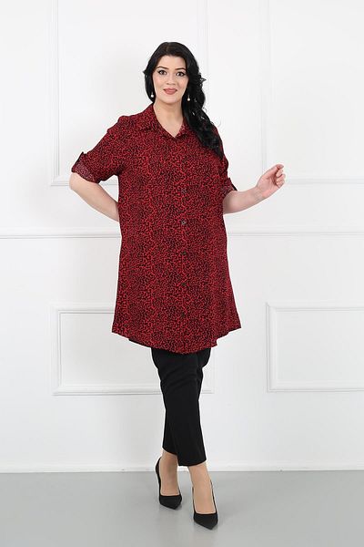 By Alba Collection Women's Burgundy Leopard Cotton Viscose Plus Size Tunic