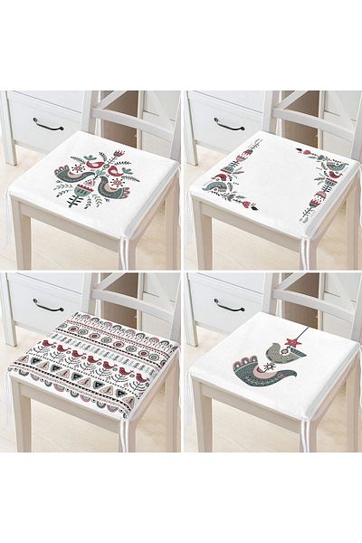 Realhomes 4-Piece Ethnic Bird Design Digital Printed Modern Zippered Chair Cushion Set