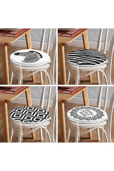Realhomes Set of 4 Black and White Home Sweet Themed Round Zippered Chair Cushions