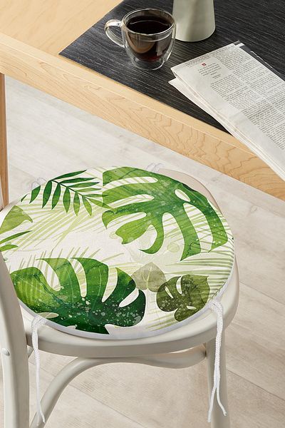 Realhomes Amazon Leaves on Ecru Floor Special Design Round Zippered Chair Cushion
