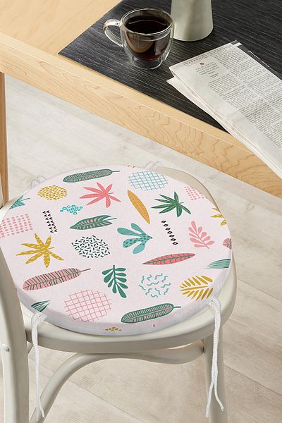 Realhomes Colorful Amazon Leafy Motifs Digital Printed Modern Round Zippered Chair Cushion