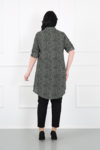 By Alba Collection Жіноча туніка великого розміру з бавовняного віскозу кольору хакі з леопардовим принтом