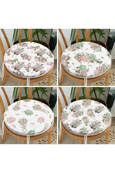 Realhomes 4-Piece Flower Bouquets Designed Digital Printed Modern Round Zippered Chair Cushion Set