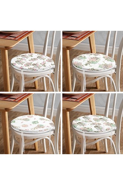 Realhomes 4-Piece Flower Bouquets Designed Digital Printed Modern Round Zippered Chair Cushion Set