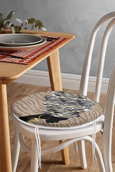 Realhomes Modern Round Zippered Chair Cushion with Women's Black Design on Mink Floor