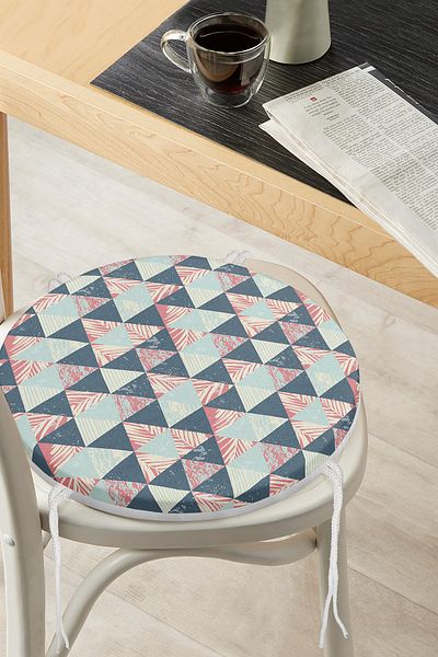 Realhomes Digital Printed Modern Round Zippered Chair Cushion with Triangle Pattern on Colorful Floor