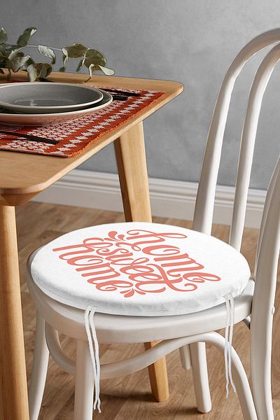 Realhomes Pomegranate Color Home Sweet Home Modern Digital Printed Round Zipped Chair Cushion
