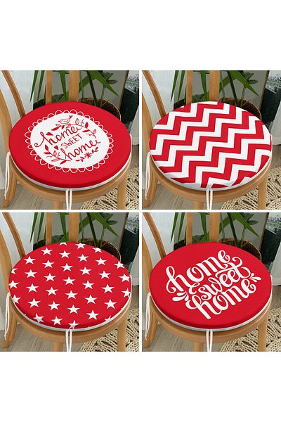 Realhomes Set of 4 Red Home Sweet Themed Round Zippered Chair Cushions