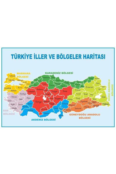 efekt reklam Türkiye Iller Ve Bölgeler Haritası 50x70 Kendinden Yapışkanlı Folyo