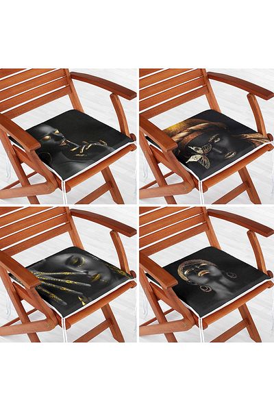 Realhomes 4-Piece African Lady Themed Zippered Chair Cushion Set with Black Background