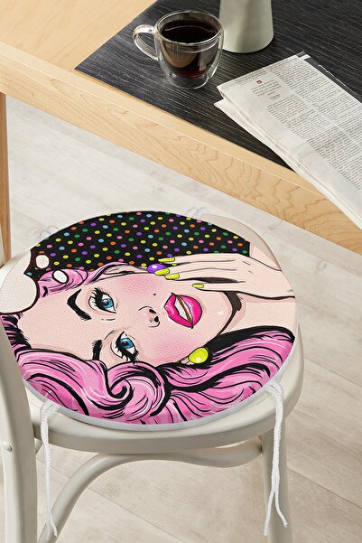 Realhomes Pop Art retro digitalno štampani okrugli jastuk za stolicu sa paten...