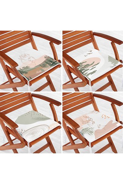 Realhomes 4-Piece Colorful Women's Silhouette with Onedraw Drawing on the Floor Modern Zippered Chair Cushion Set