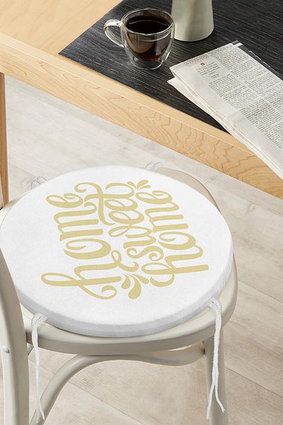 Realhomes Mustard Color Home Sweet Home Digital Printed Round Zippered Chair Cushion