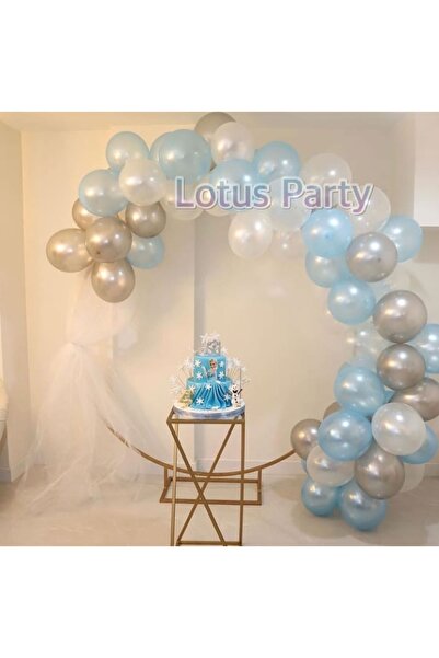 LOTUS PARTY 50 Pieces - Balloon Chain Set ( Silver - White - Blue Balloon )