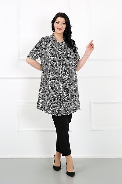 By Alba Collection Women's Black Leopard Cotton Viscose Plus Size Tunic