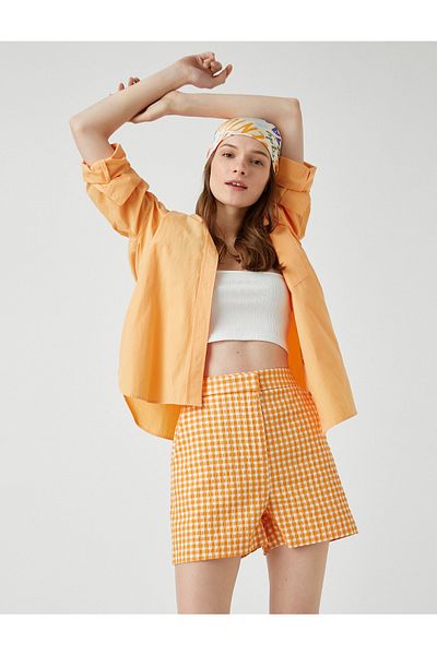 Koton Karierte Mini-Shorts aus Baumwolle mit Tasche