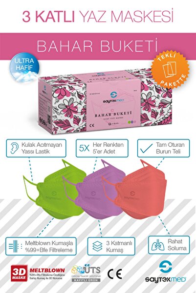 SAYTEKMED Bahar Buketi, Meltblown Filtre, Özel Tasarım Ve Renkler, Tekli Paket, Uv Steril(1 Kutu/15 Adet)