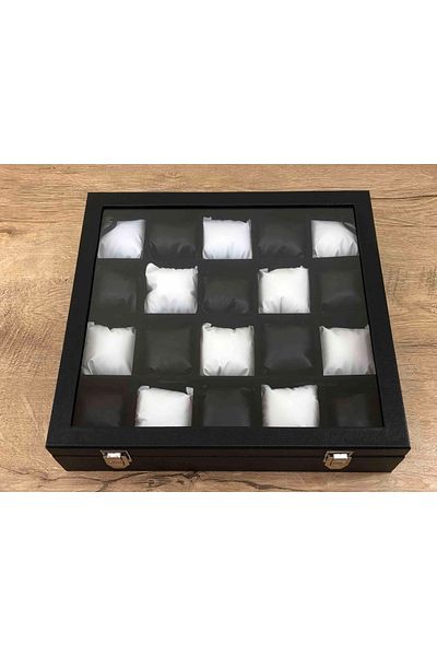 Kelepir Fırsatlar Wooden Leather Coated Velvet Inside 20 Compartments Black and White Padded Watch Box