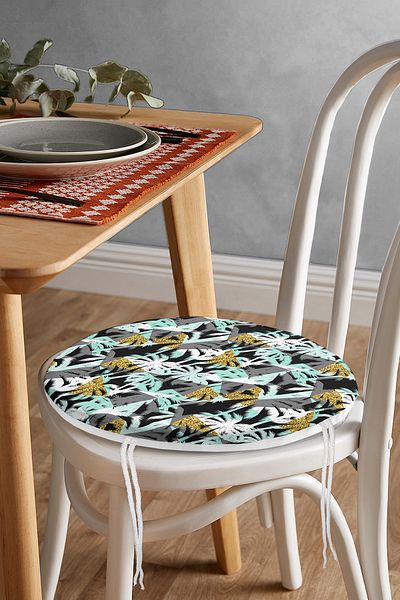 Realhomes Colorful Palm Patterned Digital Printed Modern Round Zippered Chair Cushion on White Background