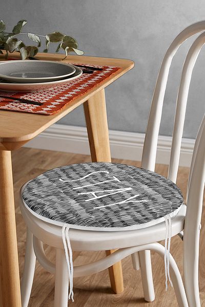 Realhomes Digital Printed Round Zippered Chair Cushion with Black and White Background and Onedraw Drawing