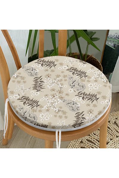 Realhomes Colorful Leaf Patterned Digital Printed Modern Round Zippered Chair Cushion on Pastel Floor