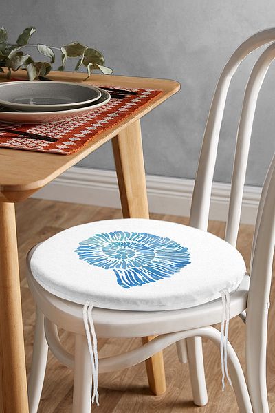 Realhomes Digital Printed Modern Round Zippered Chair Cushion with Colorful Seashell Pattern on White Background